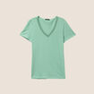 T-shirt manches courtes col en V vert clair femme