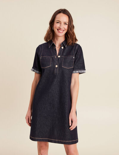 robe courte droite en jean col chemise denim brut femme