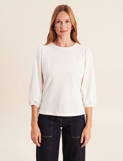 Blouse droite col rond manches 3/4 ecru femme
