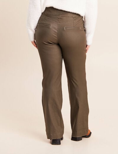 Pantalon bootcut enduit taille haute vert kaki femme