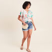 Blouse col tunisien manches courtes bleu femme