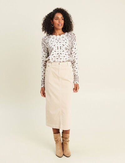Pull col rond marron femme