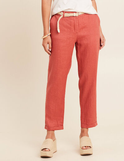 Pantalon flou ceinturé vieux rose femme