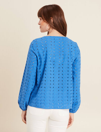 Chemise manches 3/4 brodée bleu femme