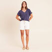 Short coupe mom taille &eacute;lastiqu&eacute;e blanc femme
