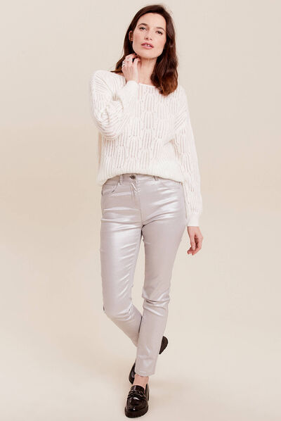 Pull manches longues sequins ecru femme
