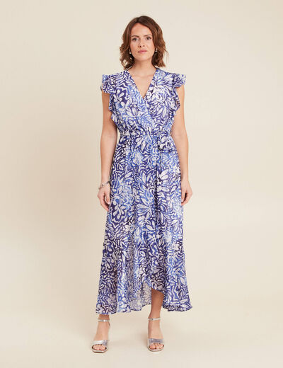 Robe longue portefeuille bleu femme