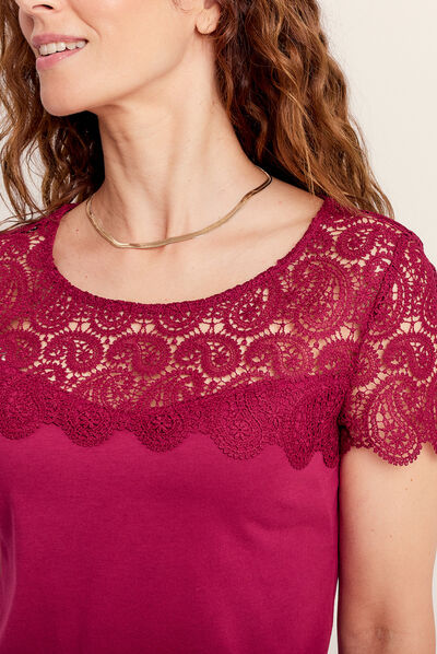 T-shirt manches courtes rouge foncé femme