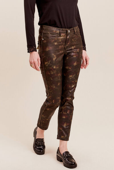 Pantalon enduit réversible couleur cuivre femme