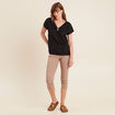 Top col V manches courtes noir femme