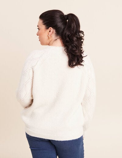 Pull col montant manches longues ecru femme