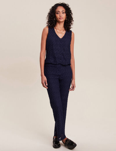 Pantalon flou dentelle 7/8ème bleu foncé femme