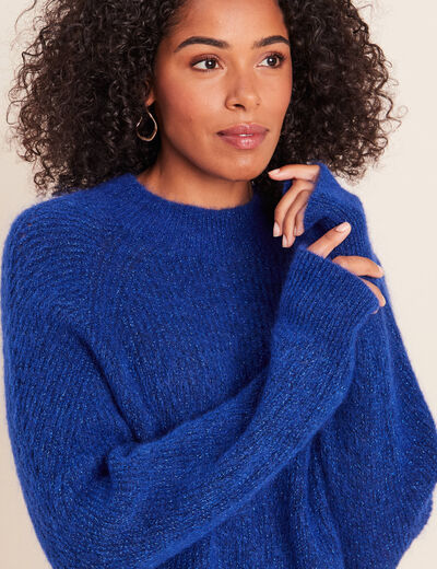 Pull droit col montant manches longues bleu electrique femme