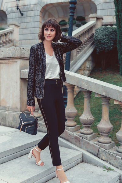 Veste droite avec sequins noir femme