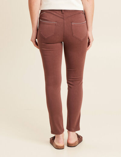 Pantalon ajusté taille haute marron foncé femme