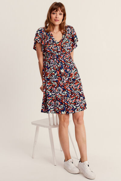 Robe évasée fluide col en V violet femme