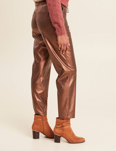 Pantalon ample simili cuir couleur cuivre femme