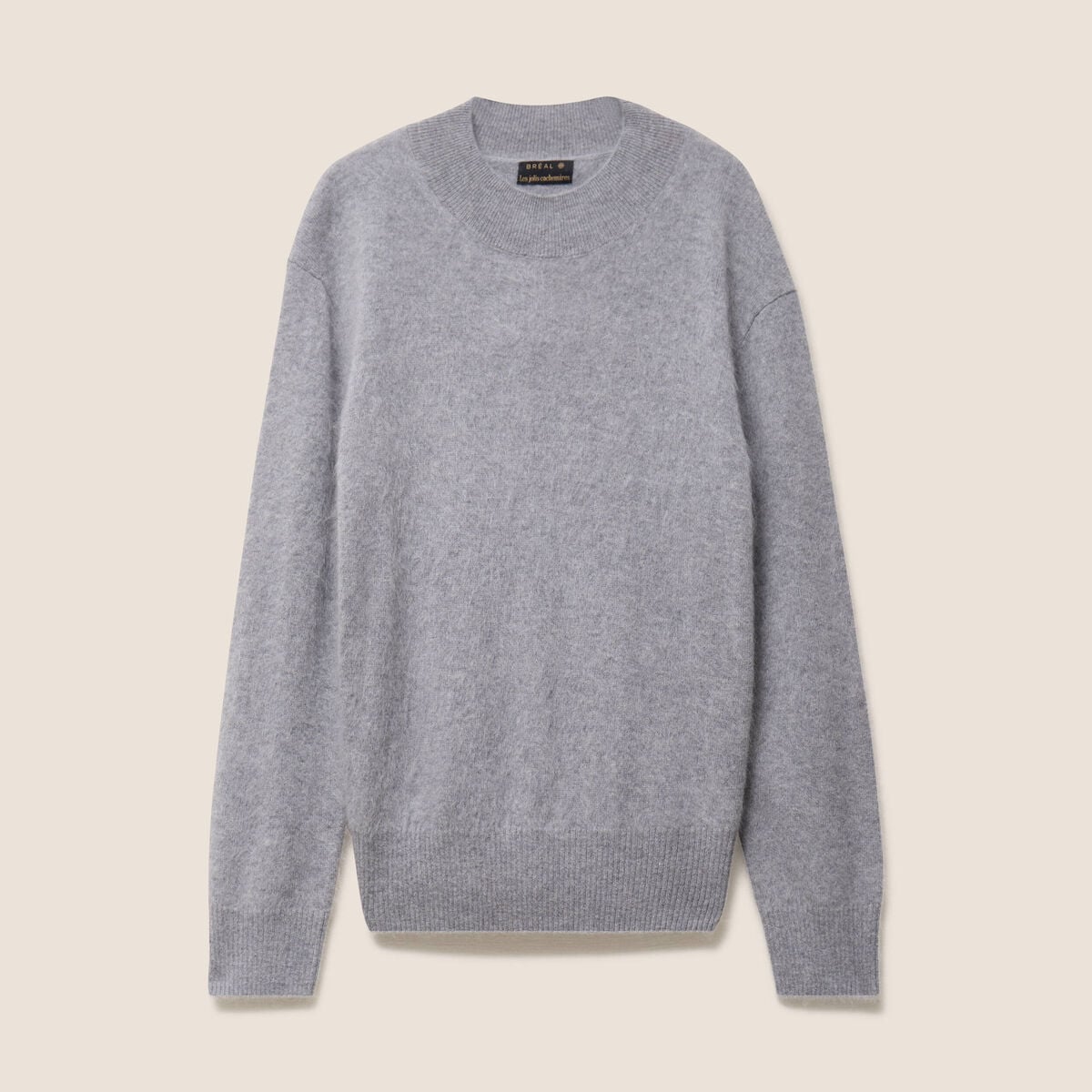 Pull cachemire col montant gris clair femme