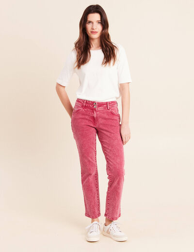 Jean coupe droite taille bascul&eacute;e rose fushia femme