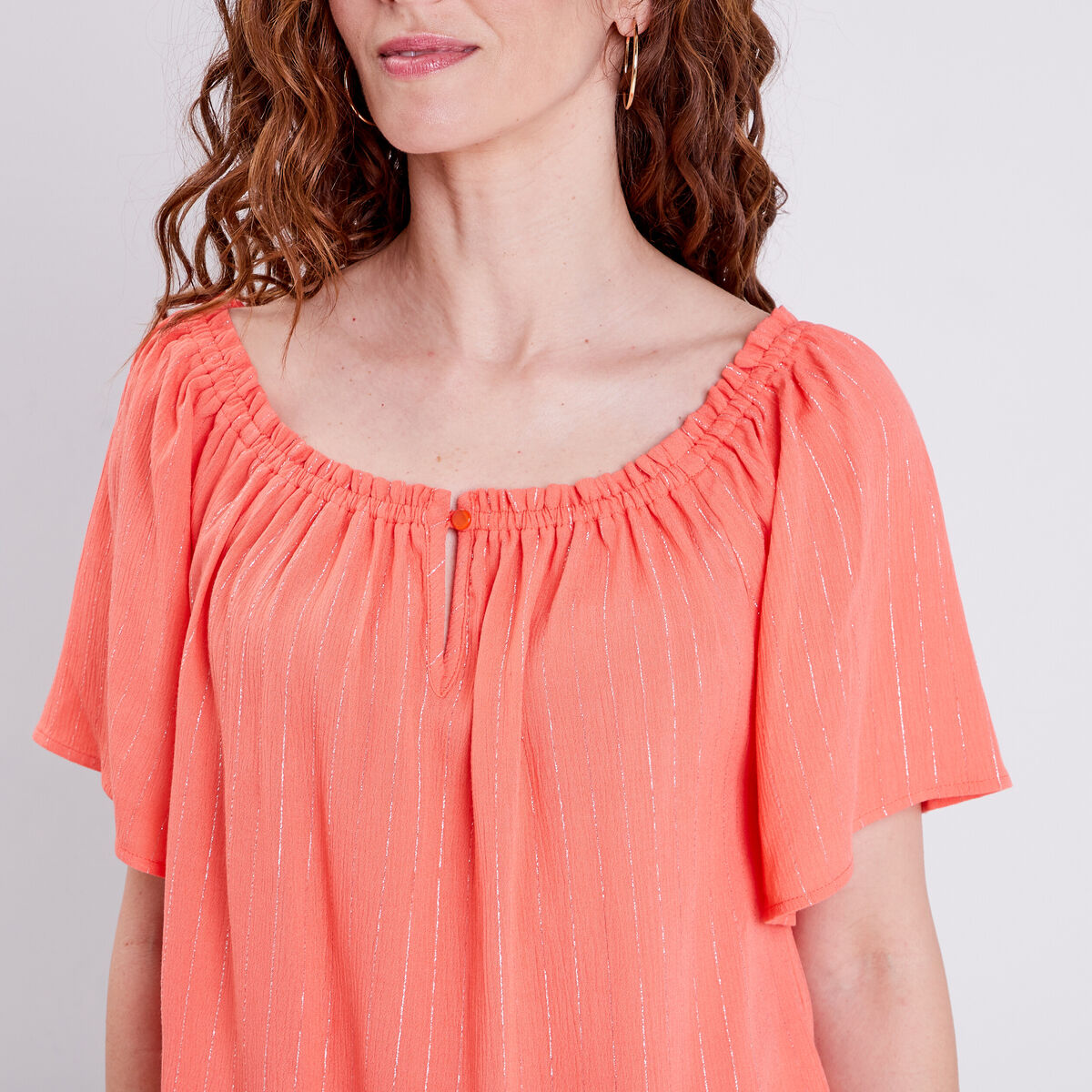 Blouse manches courtes orange clair femme