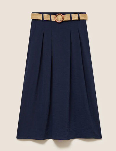 Jupe longue évasée ceinturée bleu foncé femme