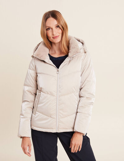 Doudoune à capuche beige femme