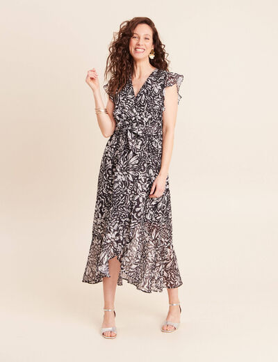 Robe longue portefeuille noir femme