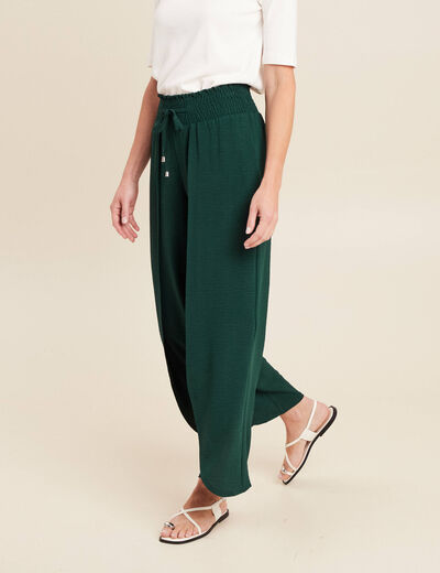 pantalon large taille haute vert foncé femme