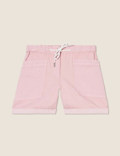 Short droit taille élastiquée rose pastel femme