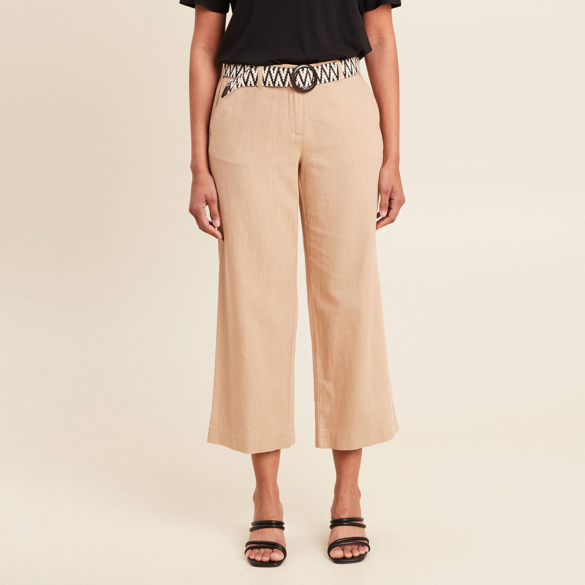 Pantalon large 7/8ème ceinturé sable femme