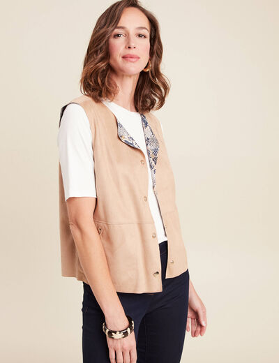 Veste r&eacute;versible cintr&eacute;e sans manches beige femme