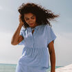 Blouse ample col v manches courtes bleu femme