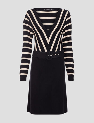 Robe pull droite ceinturée couleur or femme
