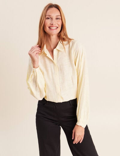 Chemise fluide manches longues jaune pastel femme