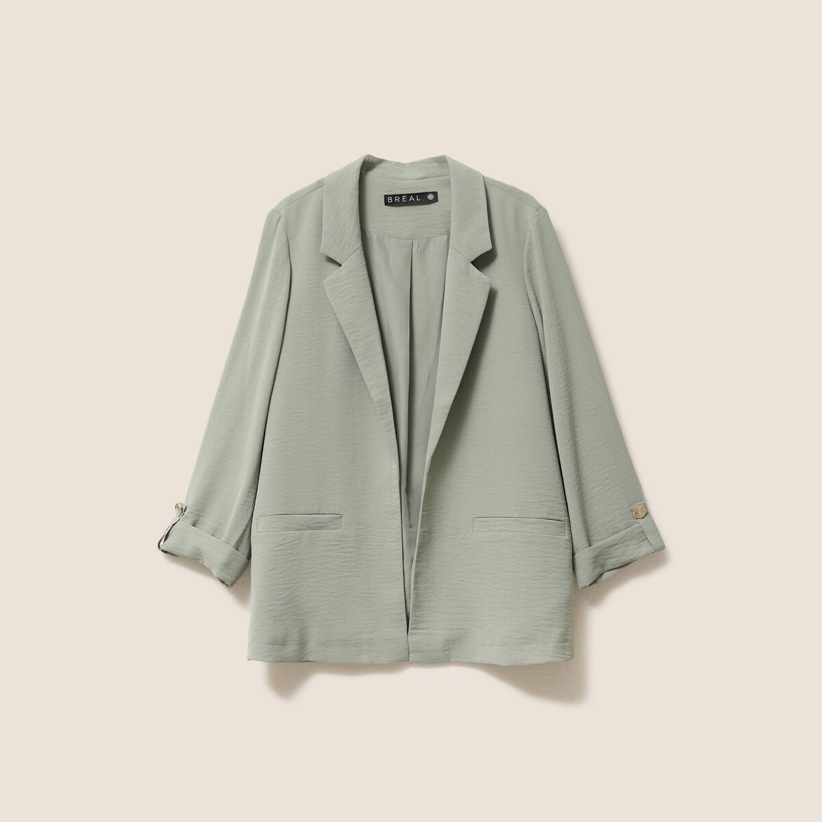 Veste longue droite col tailleur vert clair femme