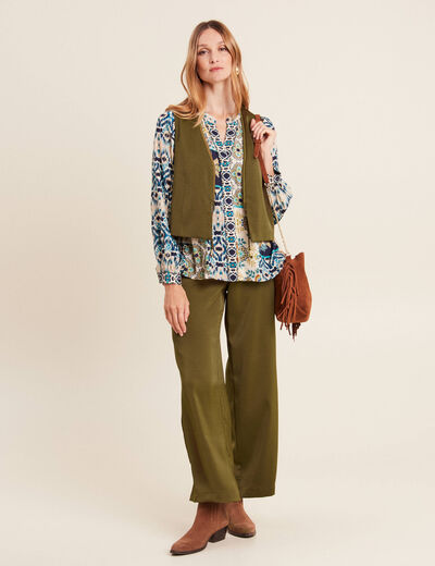 Veston sans manches satin vert olive femme