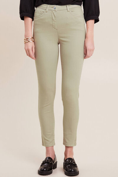 Pantalon léger taille haute 7/8ème vert clair femme