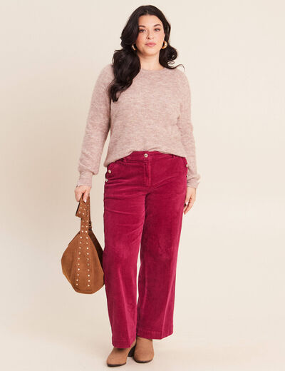 Pull col rond beige femme