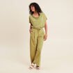 Pantalon fluide taille haute vert olive femme