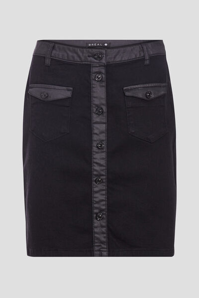 Jupe droite boutonnée noir femme