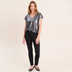 T-shirt col V manches courtes noir femme