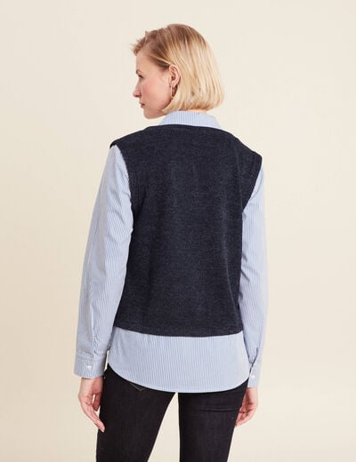 Pull effet 2-en-1 chemise bleu foncé femme