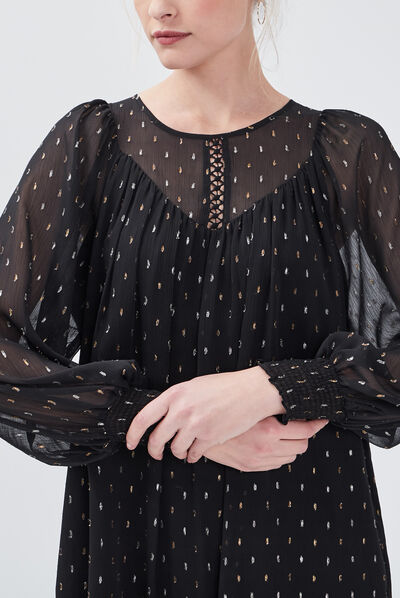 Robe droite fluide noir femme
