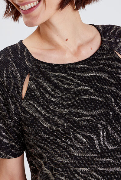 Robe droite manches courtes noir femme