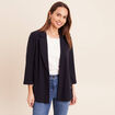 Veste longue droite col tailleur bleu fonc&eacute; femme