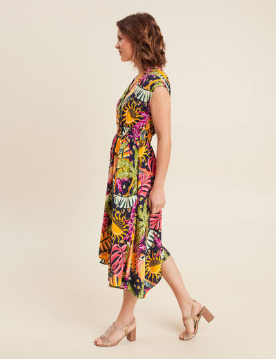 Robe longue évasée sans manches multicolore femme