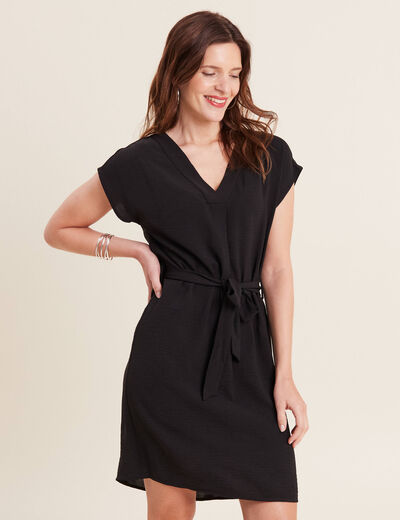 Robe droite col en V noir femme