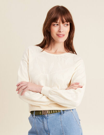 Pull manches longues ajouré ecru femme