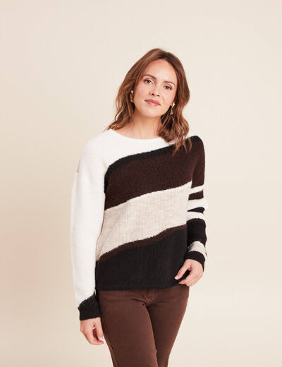 Pull col rond manches longues creme femme