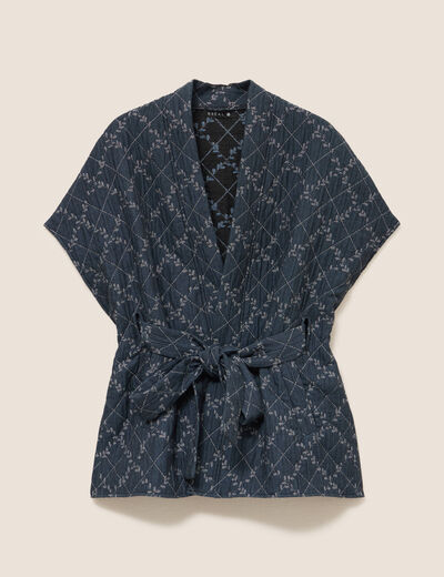 Kimono ceintur&eacute; denim stone femme